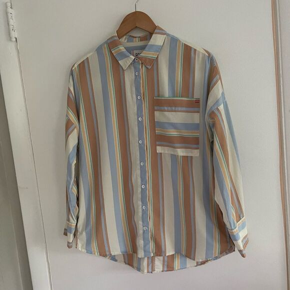 Urban Outfitters BDG Frankie Spliced Button-Down Shirt in Yellow Multi - Picture 3 of 10